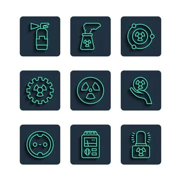 Set line Electrical outlet, Dosimeter, Radioactive warning lamp, Fire Stock Illustration