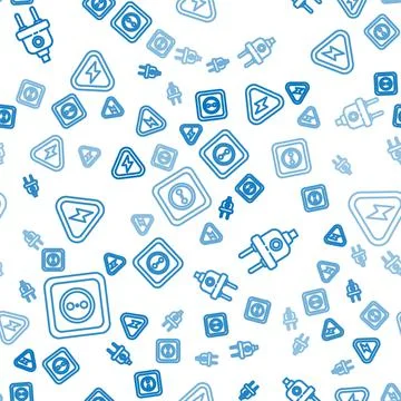 Set line Electrical outlet, Electric plug and High voltage on seamless pattern Stock Illustration