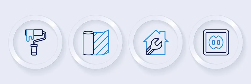 Set line Electrical outlet, House with wrench spanner, Wallpaper and Paint .. Stock Illustration