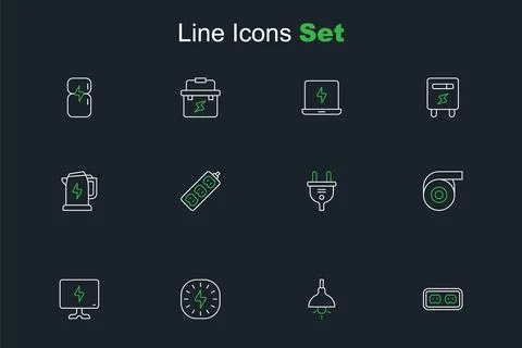 Set line Electrical outlet, Lamp hanging, Lightning bolt, Smart Tv, Roll ad.. Illustration