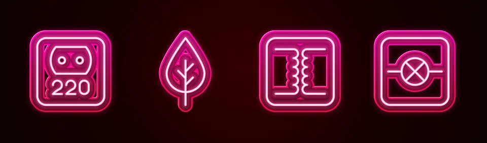Set line Electrical outlet, Leaf Eco symbol, transformer and Lamp in electronic Stock Illustration