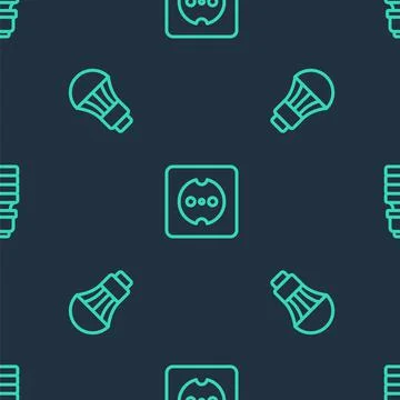 Set line Electrical outlet, LED light bulb and on seamless pattern. Vector 스톡 일러스트