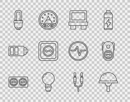 Set line Electrical outlet, Light emitting diode, Fuse, bulb with concept of Illustrazione stock