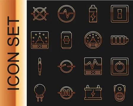 Set line Electrical outlet, light switch, Battery charge level indicator, A.. Stock Illustration