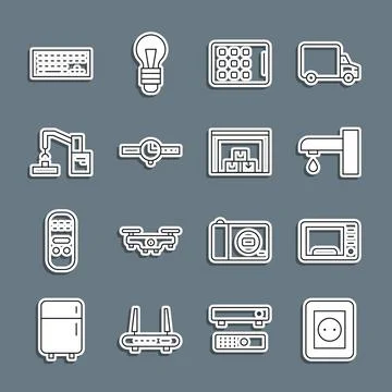 Set line Electrical outlet, Microwave oven, Water tap, Graphic tablet, Wris.. Stock Illustration