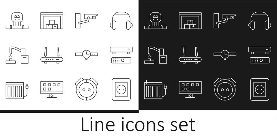 Set line Electrical outlet, Multimedia and TV box, Security camera, Router wi-fi 스톡 일러스트