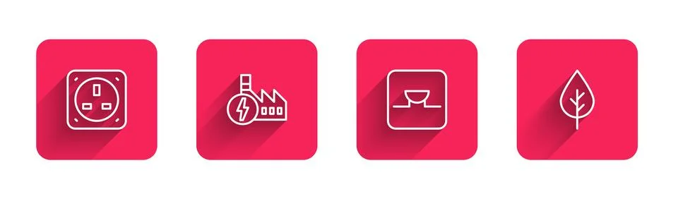 Set line Electrical outlet, Nuclear power plant, Buzzer in electronic circuit Stock Illustration