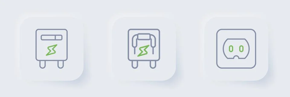 Set line Electrical outlet, panel and meter icon. Vector Illustrazione stock