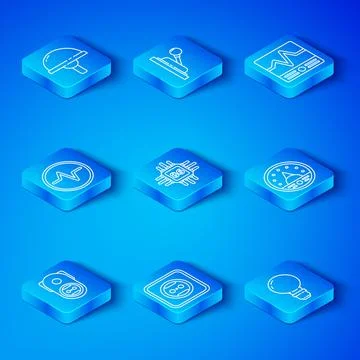 Set line Electrical outlet, Processor with microcircuits CPU, Ampere meter Stockillustratie