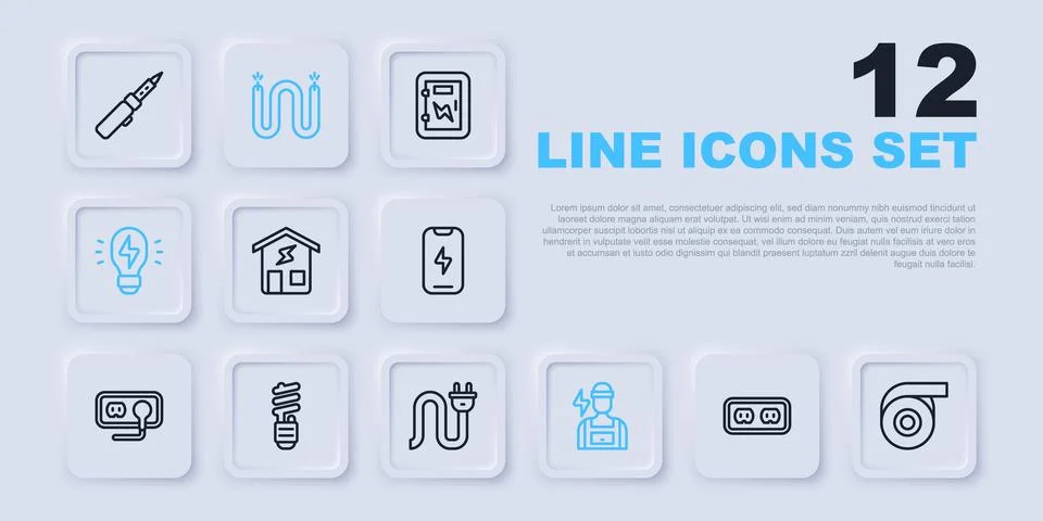 Set line Electrical outlet, Roll adhesive tape, Smart home, Electrician, Cr.. Stock Illustration