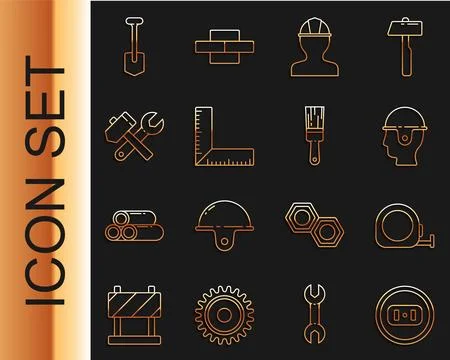 Set line Electrical outlet, Roulette construction, Worker safety helmet, Corner Stock Illustration