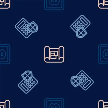 Set line Electrical outlet, Security keypad access panel and House plan on 스톡 일러스트