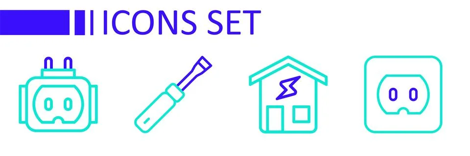 Set line Electrical outlet, Smart home, Screwdriver and Tee plug electric i.. Stockillustratie