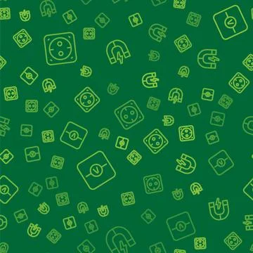 Set line Electrical outlet, Voltmeter and Magnet on seamless pattern. Vector 스톡 일러스트