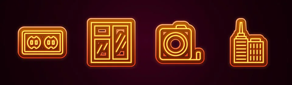 Set line Electrical outlet, Window in room, Roulette construction and City Stock Illustration
