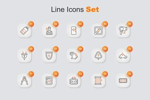 Set line Electrical outlet, Wire electric cable on reel, Tee plug, panel, P.. Stock Illustration