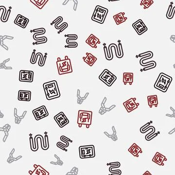 Set line Electrical panel, cable, Pliers tool and on seamless pattern. Vector 스톡 일러스트