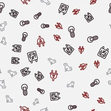 Set line Electrical panel, Creative lamp light idea, car and plug on seamless Stock Illustration