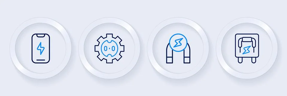 Set line Electrical panel, Magnet, outlet and Mobile phone icon. Vector Stock Illustration