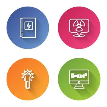 Set line Electrical panel, Radioactive in location, Test tube and flask and Stock Illustration
