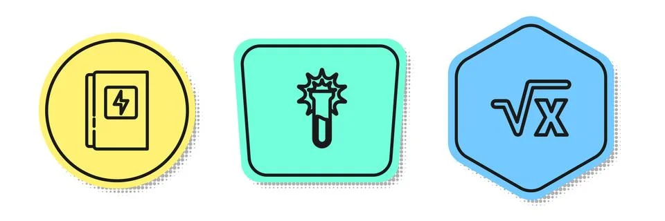 Set line Electrical panel, Test tube and flask and Square root of x glyph Stock Illustration