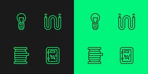 Set line Electrical panel, Wire electric cable on reel, Creative lamp light idea 스톡 일러스트