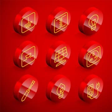 Set line Electrical symbol ground, transformer, Creative lamp light idea, B.. Stock Illustration