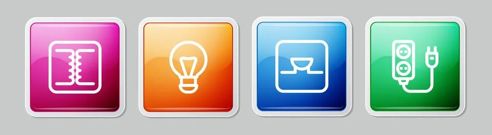 Set line Electrical transformer, Creative lamp light idea, Buzzer in electronic Illustrazione stock
