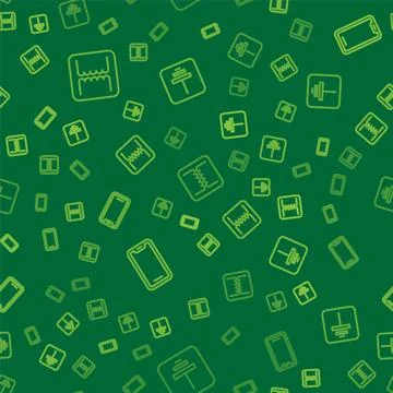 Set line Electrical transformer, Mobile phone and symbol ground on seamless.. Stock Illustration