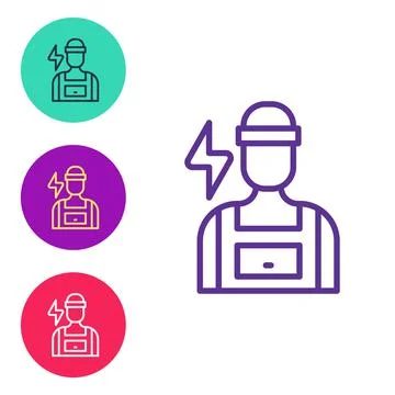 Set line Electrician technician engineer icon isolated on white background. Set Stock Illustration