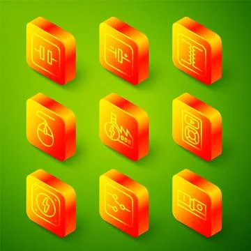 Set line Electrolytic capacitor, DC voltage source, Electrical transformer,.. Stock Illustration