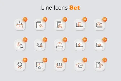 Set line Electronic book with mouse, Cloud or online library, Online class,.. Stock Illustration