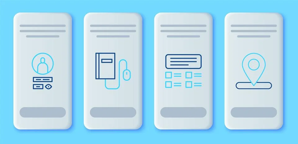 Set line Electronic book with mouse, Online quiz, test, survey, Create acco.. Stock Illustration