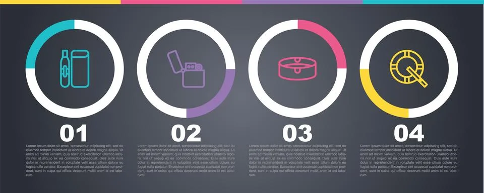 Set line Electronic cigarette, Lighter, Ashtray and with. Business infograp.. Stock Illustration