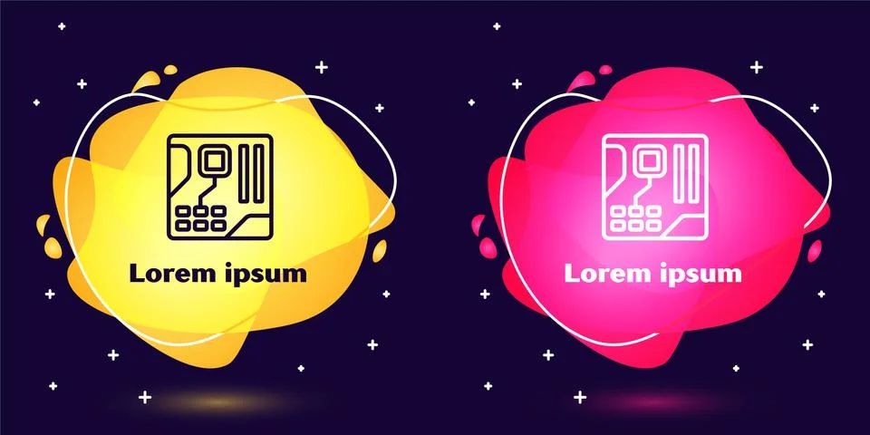 Set line Electronic computer components motherboard digital chip integrated Stock Illustration