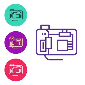 Set line Electronic computer components motherboard digital chip integrated Stock-Illustration
