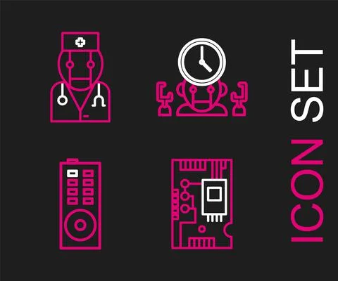 Set line Electronic computer components motherboard digital chip, Remote control Stock Illustration