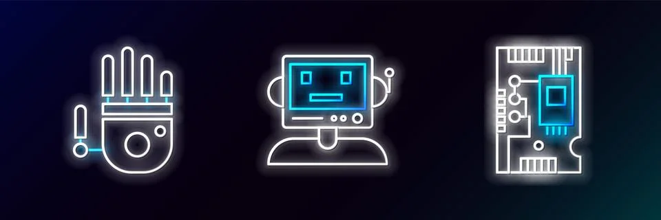 Set line Electronic computer components motherboard digital chip, Mechanical  Stock Illustration