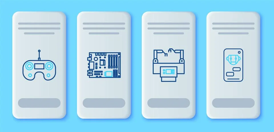 Set line Electronic computer components motherboard digital chip, Assembly line Illustrazione stock