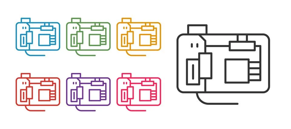 Set line Electronic computer components motherboard digital chip integrated Stock Illustration