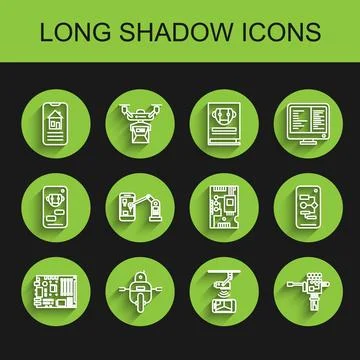 Set line Electronic computer components motherboard digital chip, Mechanical Stockillustratie