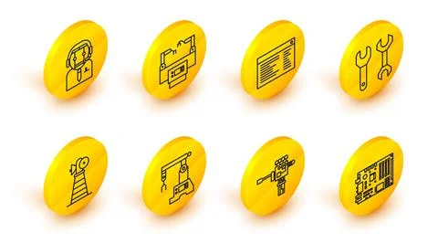 Set line Electronic computer components motherboard digital chip, Assembly line 스톡 일러스트