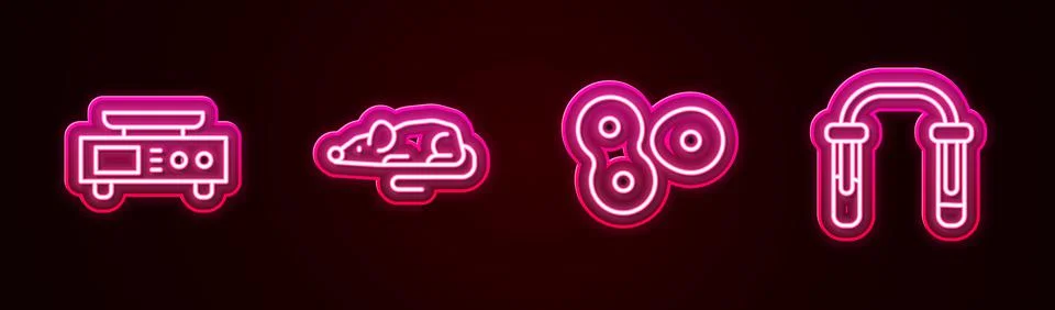Set line Electronic scales, Experimental mouse, Cell division and Test tube a Stock Illustration