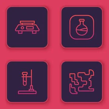 Set line Electronic scales, Test tube flask fire, and and Gaseous. Blue square Stock Illustration