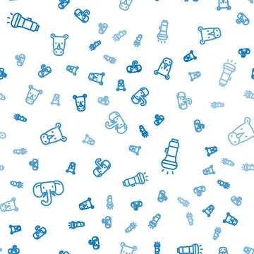 Set line Elephant, Flashlight and Rhinoceros on seamless pattern. Vector 스톡 일러스트