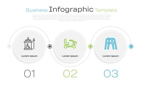 Set line Elevator for disabled, Electric wheelchair and Walker. Business Illustrazione stock