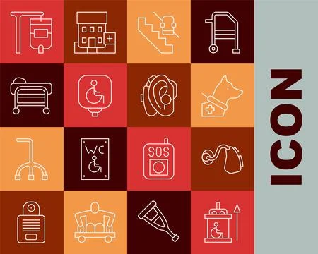 Set line Elevator for disabled, Hearing aid, Guide dog, Disabled elevator, wh Ilustración de archivo