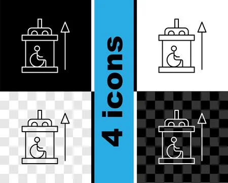 Set line Elevator for disabled icon isolated on black and white, transparent Stock Illustration