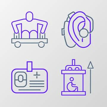 Set line Elevator for disabled, Identification badge, Hearing aid and Man Stock Illustration