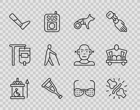 Set line Elevator for disabled, Joint pain, knee pain, Dog wheelchair, Crut.. Stock Illustration